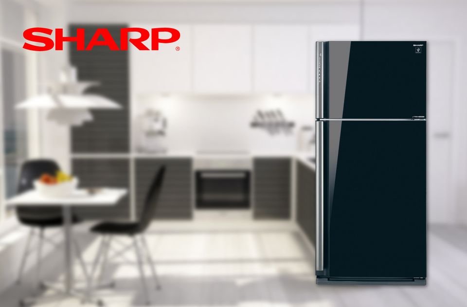 Black Sharp Refrigerator. 