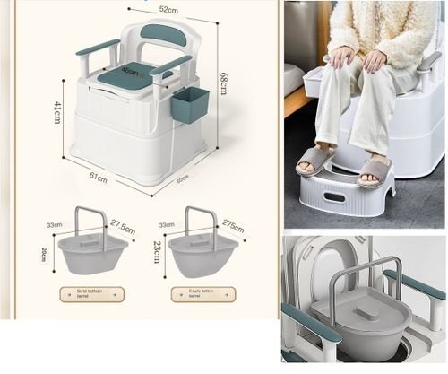 كرسي حمامات متنقل مع وعاء داخلي متحرك او استعمال الاكياس مرحاض متنقل - اكسسوار الحمام لكبار السن