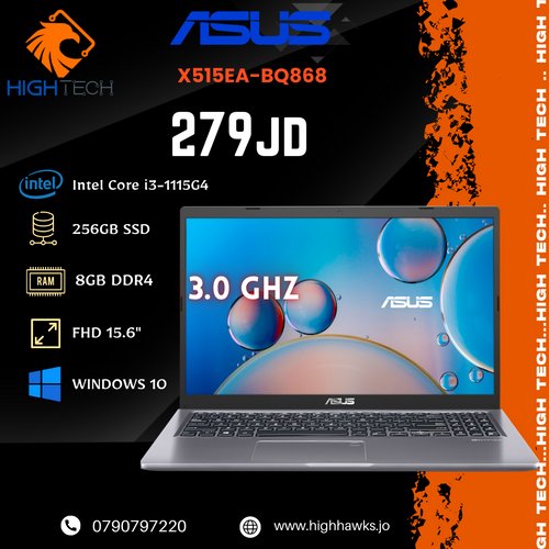 Asus X515E Intel Corei3-1115G4 -8GB RAM-256GB SSD-15.6" Win 10 Pro Laptop لابتوب أسوس
