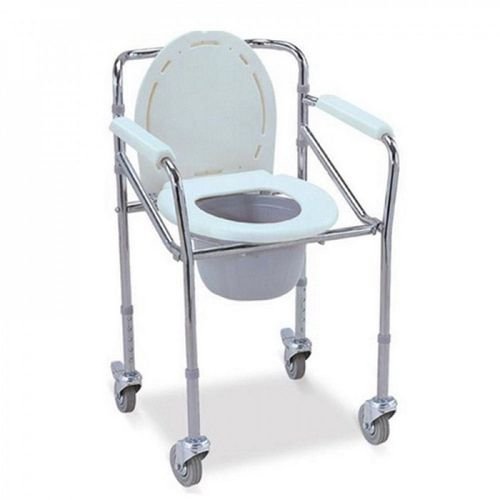 كرسي تواليت مع عجلات قابل للطي بعجلات - يتميز بخفة الوزن، مناسب لجميع الفئات من كبار السن وذوي