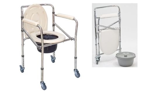 كرسي حمام مع عجلات قابل للطي - مستلزمات طبية كرسي تواليت مع عجلات قابل للطي بعجلات - يتميز بخفة