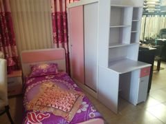 غرفة نوم مفرد - مناسبة للبنات - 4 قطع - لون زهري وبنفسجي