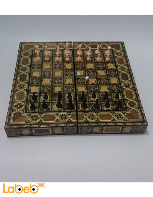 Wooden chess, backgammon set board - folding - medium size