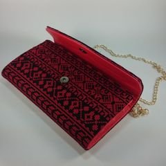 Lady Wallet - embroidered design - Shoulder handle - Red color