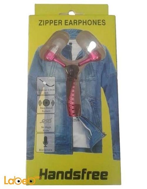 Zipper Earphones - with Microphone - Pink color