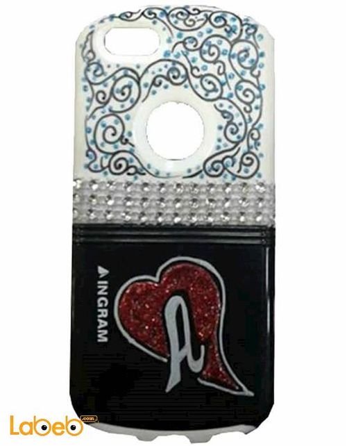Iphone case - drawing in black & blue with an A letter on a heart