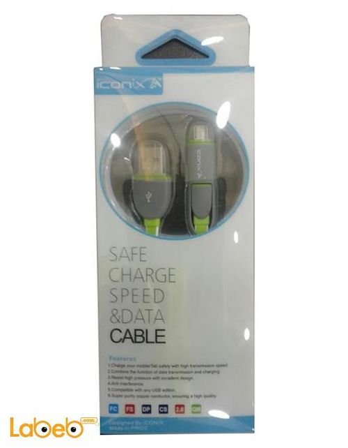 ICONIX Safe charge speed & data cable - grey & green - IXC 15-2