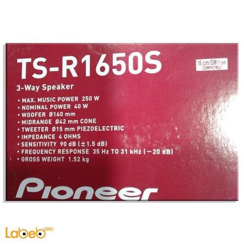 pioneer car speakers - 3 way - 16cm - 250W - TS-R1650S