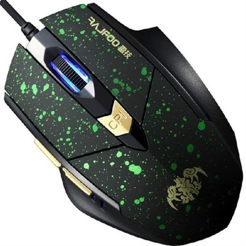 Rajfoo Wired Computer Gaming Mouse - 2400 DPI - Black and Green