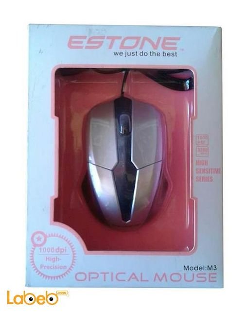 Estone computer Wired Mouse - 1000DPI - Black & Silver - M3