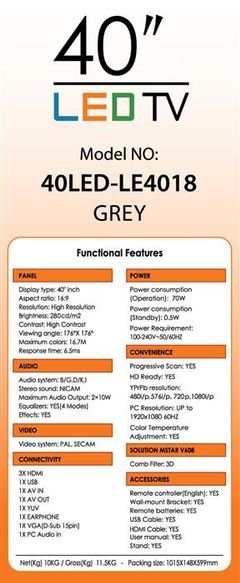 شاشة LED تايجر - 40 انش - 1080 بكسل - رمادي - 40LED-LE4018