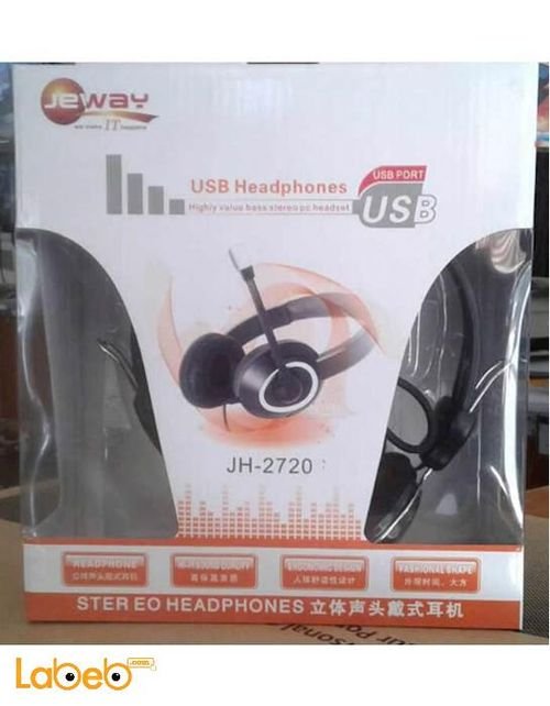 سماعات رأس Jeway - تشمل مايكروفون - مدخل USB - اسود - jh 2720