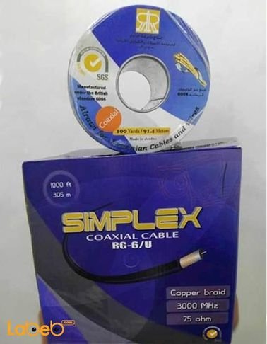 SIMPLEX Coaxial Cable RJ6 - 305m - 1000ft - black color
