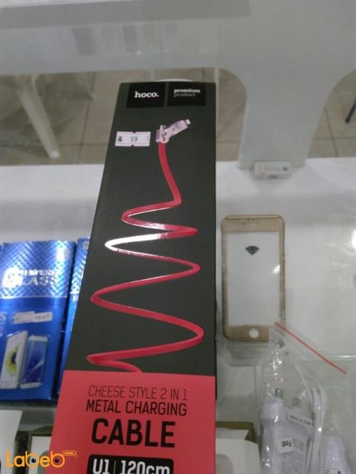 hoco cheese style 2 in 1 metal charging cable - 120cm - Red - U1