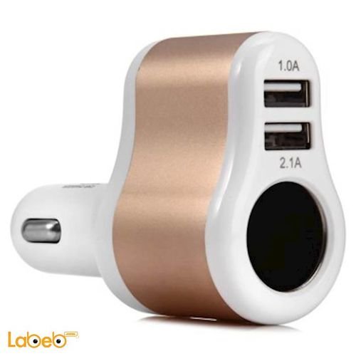 Hoco car charger - Dual Output - 3.1A - Gold - UC206 model