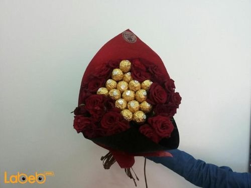Flower bouquet - designed of roses and Ferrero Rocher chocolate