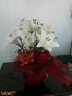 Flowers bouquet with glass base - lilium - rose flowers