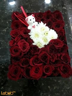 Flowers box - red color - krez in the middle & white accessories