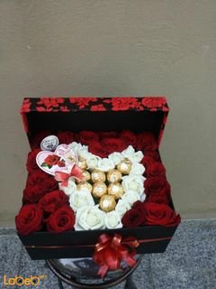 Flower red box - Ferrero Rocher chocolate and red/white rose