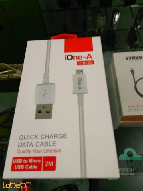 ione-A quick charge data cable - 2 m - White - ICB105 model
