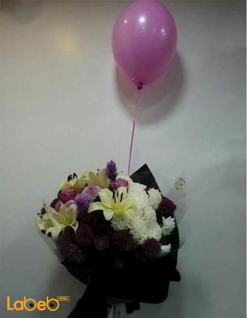 Flower bouquet - Lily - liatris -pink rose - Craze - pink balloon