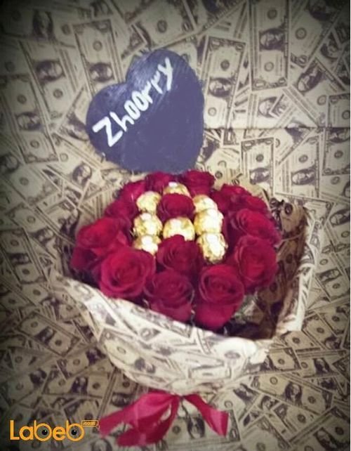 Flowers coordinated - rose flower and ferrero rocher chocolate