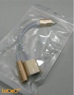 كابل شحن ثنائي للموبايل - لأيفون 7 - 3.5 مم - ميكرو USB - ذهبي