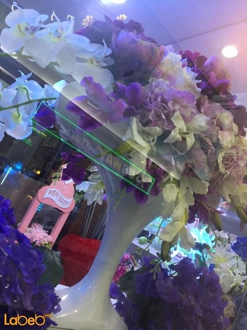 Flowers artificial vaze- White vaze- Purple white & green flowers