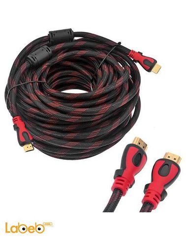 كابل HDMI - طول 20 متر - سرعة عالية - لون أسود وأحمر