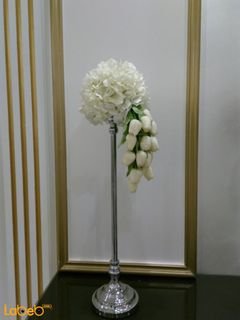 Bouquet artificial White flowers - Green Paper - silver base