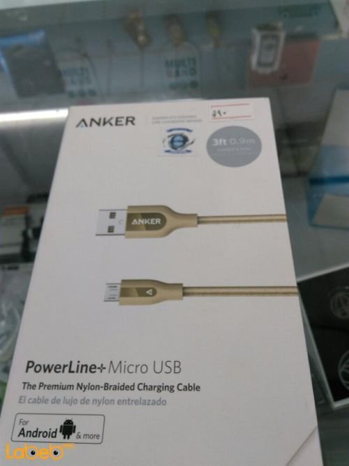 وصلة شاحن انكر - ميكرو USB - أندرويد - طول 0.9 متر - ذهبي - A8142HB1