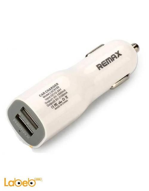 Remax Dual Port USB Car Charger for Mobiles - white - LSC9188