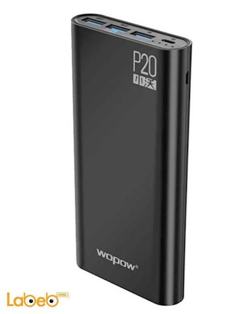 بطارية محمولة Wopow - سعة 20000mAh - ثلث منافذ USB - أسود - P20