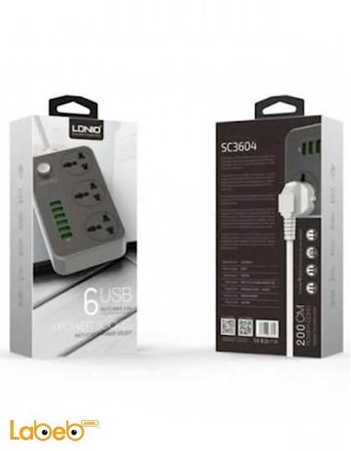 Ldnio 3 power socket - 6 USB port - silver color - SC3604 model