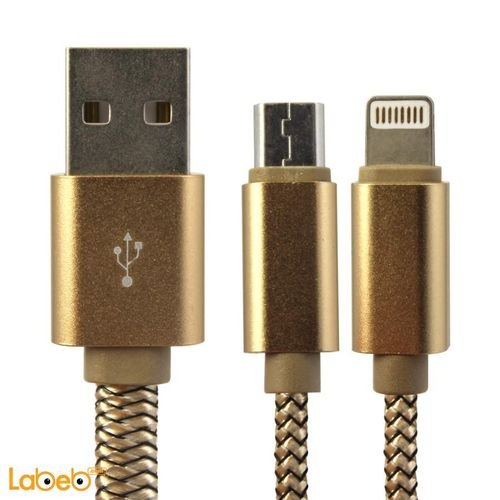 Ldnio LC86 2x1 USB charging cable - 1.1m - android & ios - Gold