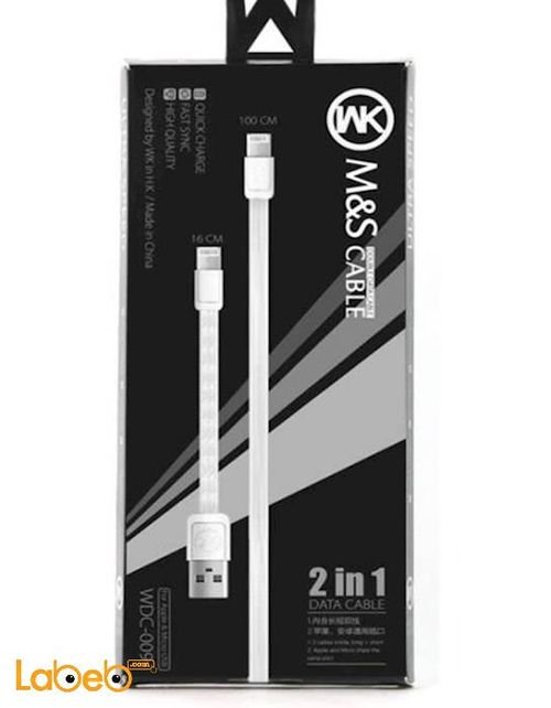 WK 2x1 Double Data Cable - Lighting & Micro USB - White - WDC-009