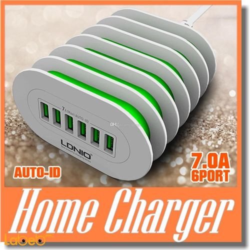 Ldnio multi home charger - 6 USB ports - 1.5m - white - A6702