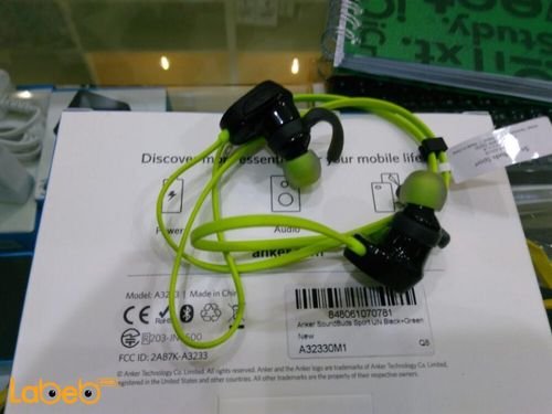 سماعة أذن رياضية بلوتوث انكر - 4.0 - أسود وأخضر - موديل A32330M1