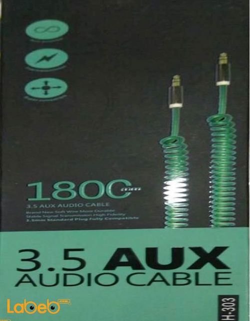 كابل صوت Aux - طول 1800 ملم - 3.5 مم - لون أخضر - موديل LH-303