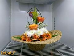 Natural & Artificial flowers basket - Orange - White