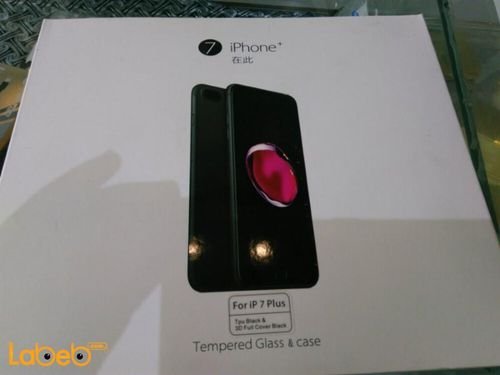 Tempered glass and case - for iphone 7 plus - black color