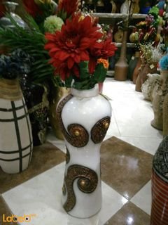 Artificial flowers vase - Red flower - White & Gold vase