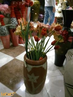 Artificial flowers vase - Pink Orange Red - Brown vase
