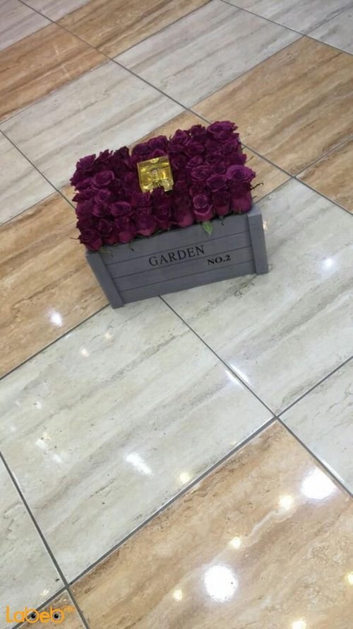 Naturale Flowers bouquet designed as wooden box - Purple color