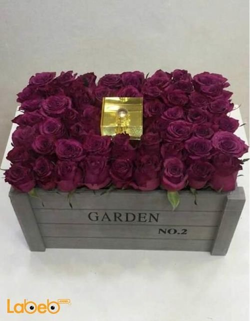 Naturale Flowers bouquet designed as wooden box - Purple color