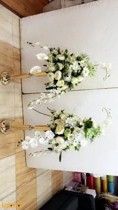 Artificial Flowers stand - White flowers Green herb - Gold base