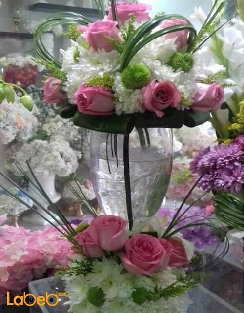 Natural flowers vase - transparent vase - Pink and white