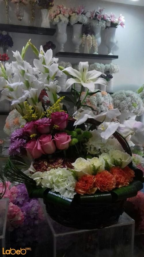 Nnatural flowers wooden basket Bouquet - Pink Purple White Orange