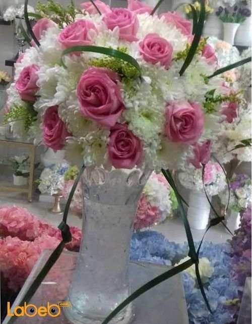 Natural flowers vase - Glass vase - White and Pink colors