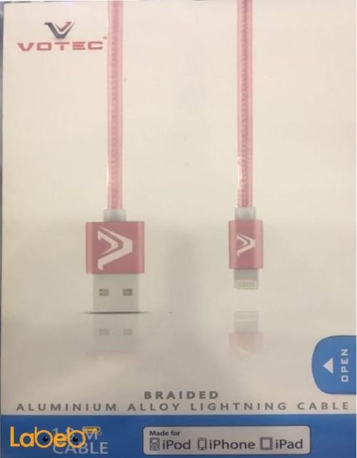 Votec braided aluminium alloy lightning cable - 1.8m - Pink